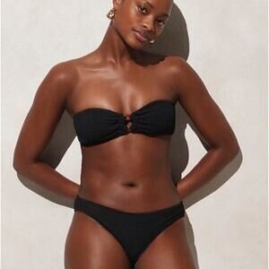 NWT J. Crew Black Scrunchie Bikini Set Heritage Textured O Ring Bandeau Women 2X